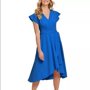 DKNY Flutter-Sleeve Faux Wrap Dress